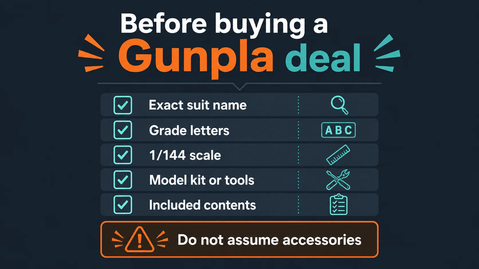 Checklist for checking Gunpla listings before buying