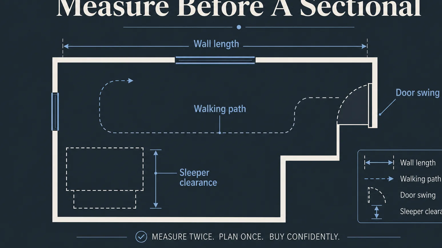 Floor plan diagram for measuring sectional sofa space