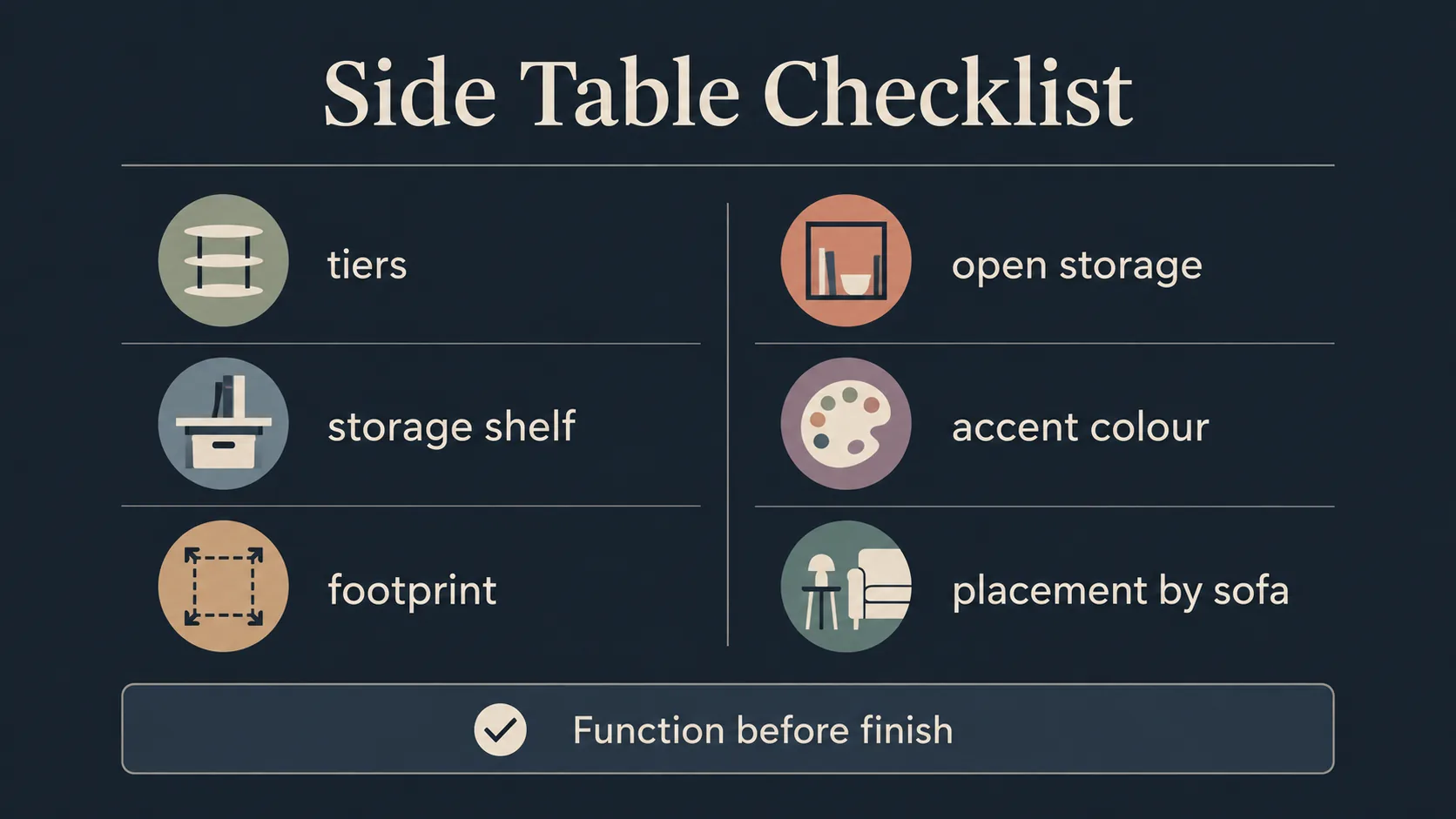 Checklist graphic for choosing a small side table