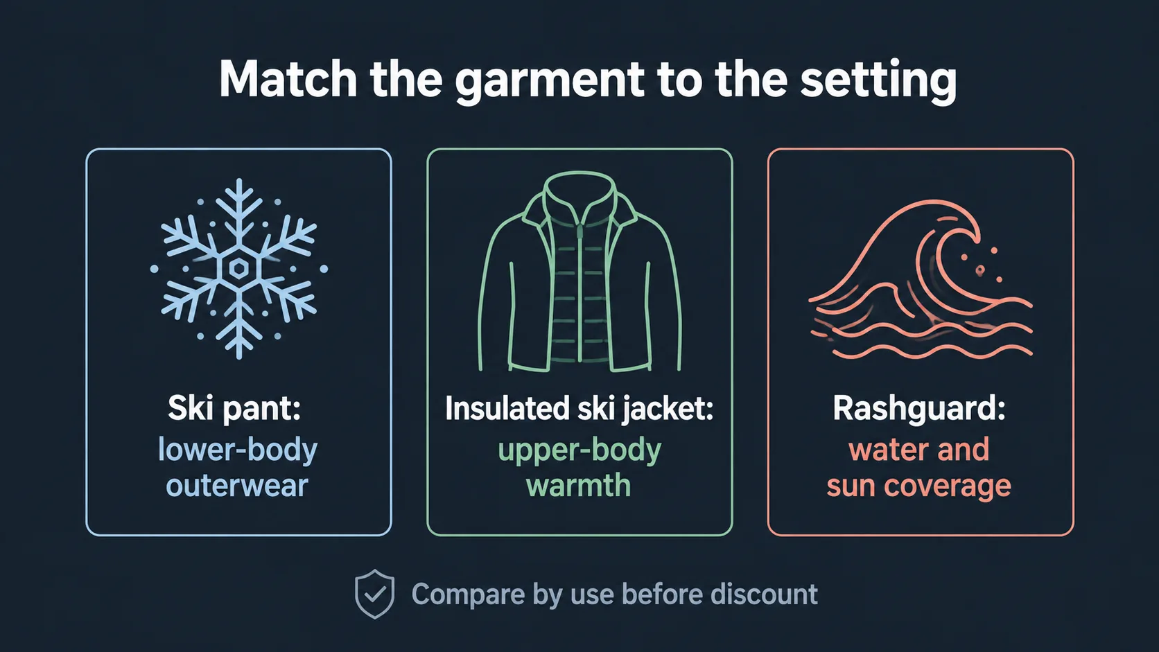 Diagram matching Spyder garment types to likely use cases