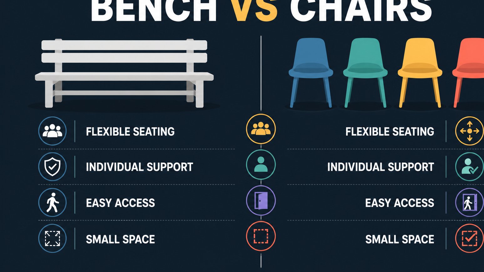 Infographic comparing bench seating with dining chairs