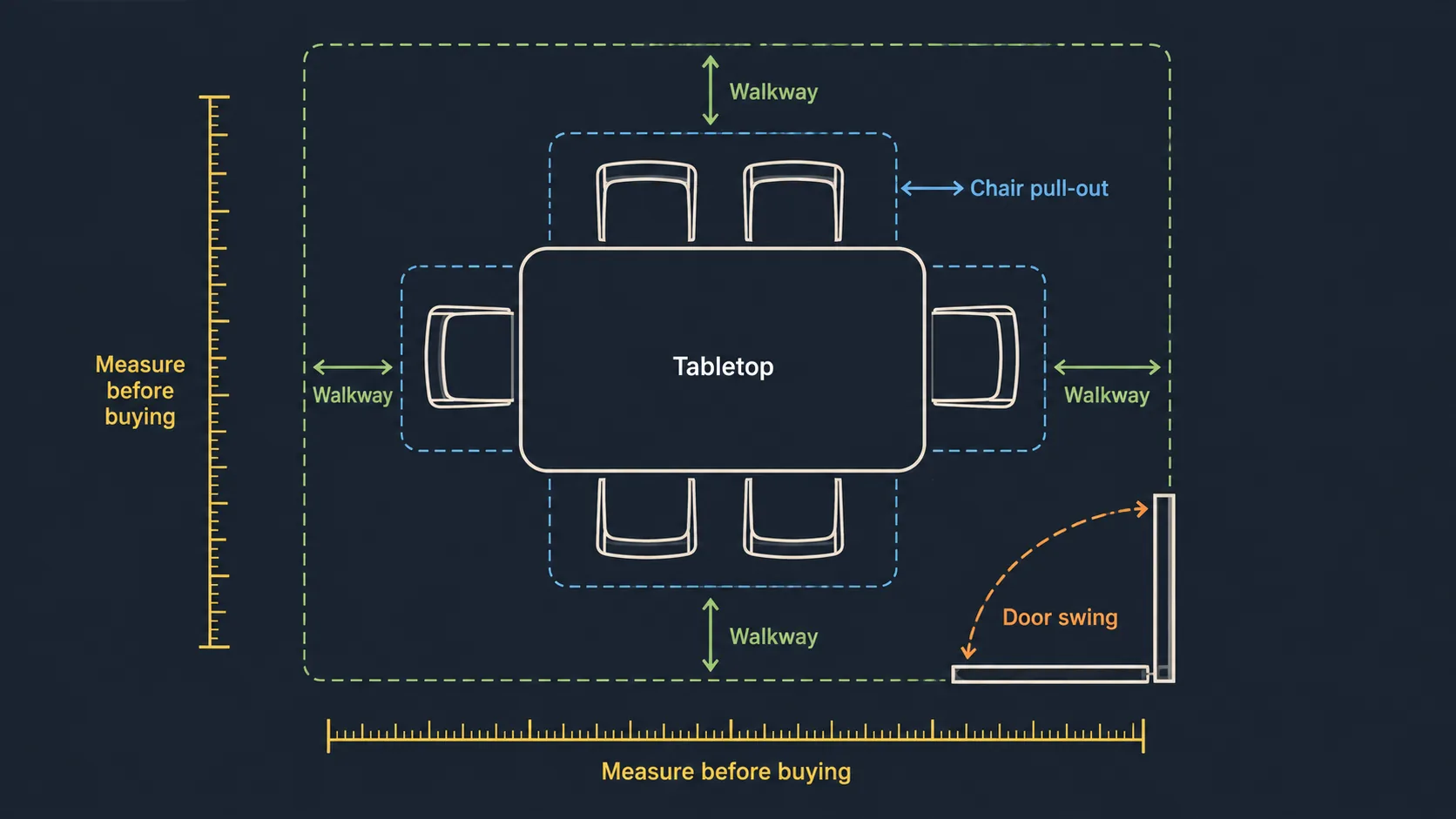 Dining table clearance diagram for room planning