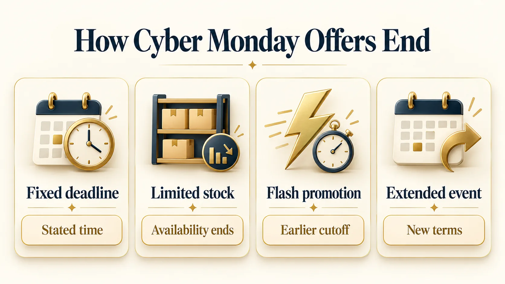 Comparison of common ways Cyber Monday promotions end