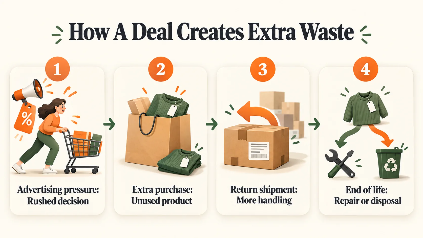 Infographic tracing how rushed shopping can create waste and returns