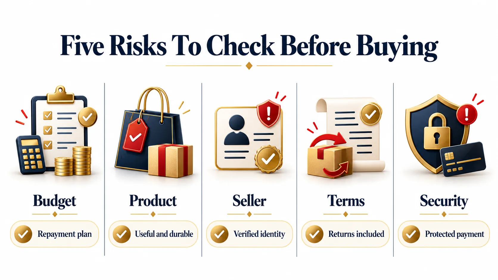Comparison infographic showing five checks before a Black Friday purchase