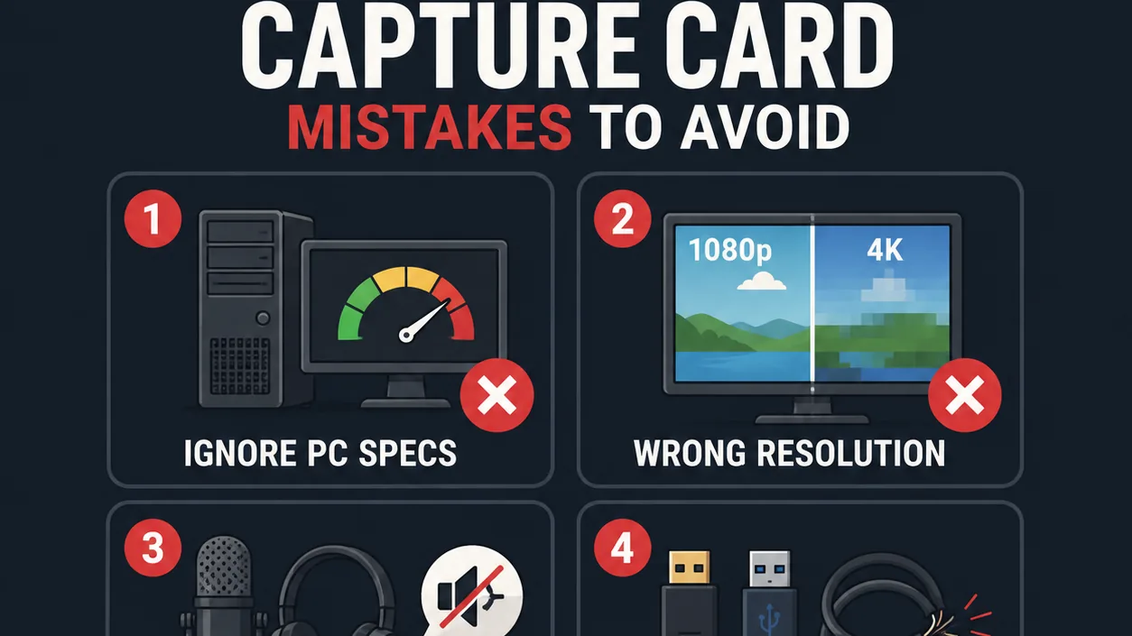 Infographic showing common mistakes buyers make when choosing capture cards.