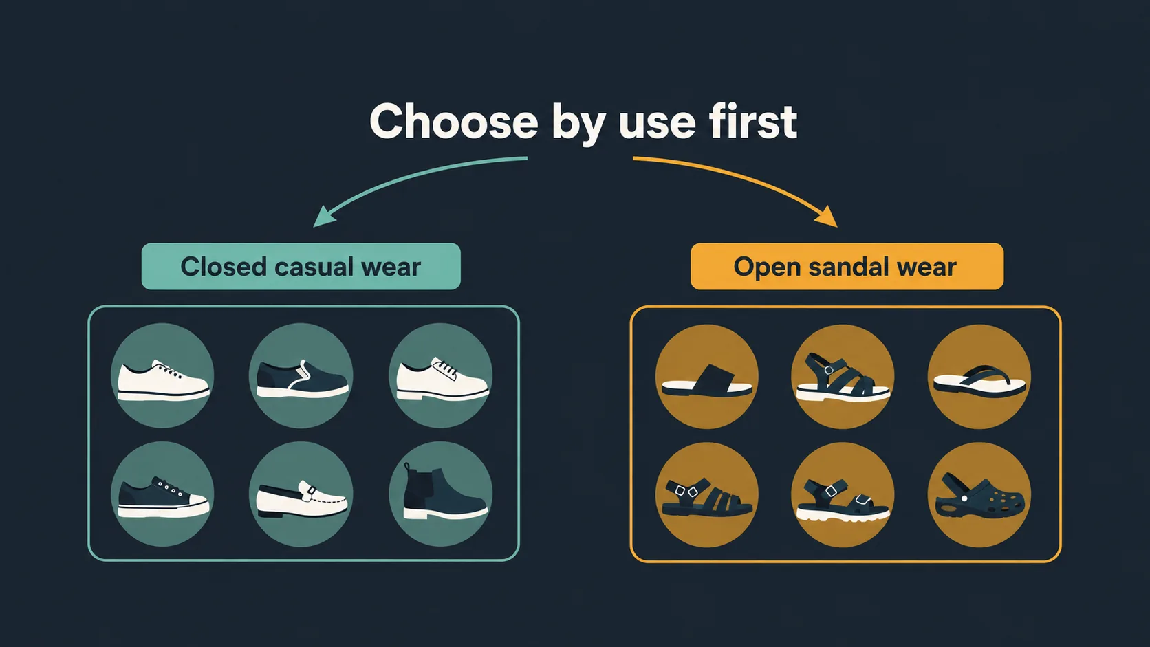Diagram comparing closed shoe and open sandal use