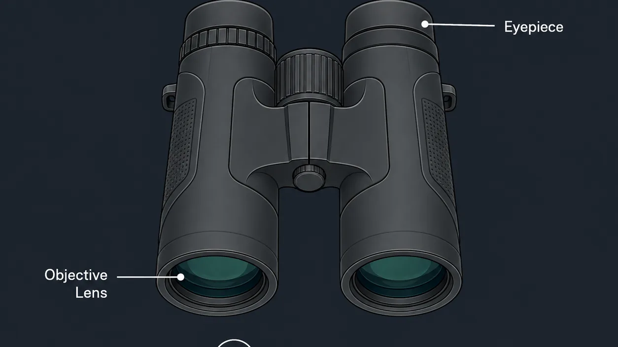 Binoculars On Sale Black Friday/Cyber Monday 15 Infographic explaining the meaning of binocular magnification and lens size numbers.