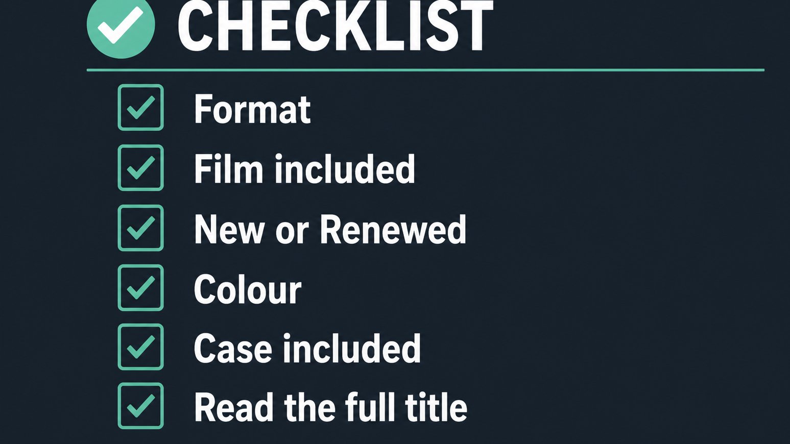 Checklist of title details before buying instant cameras