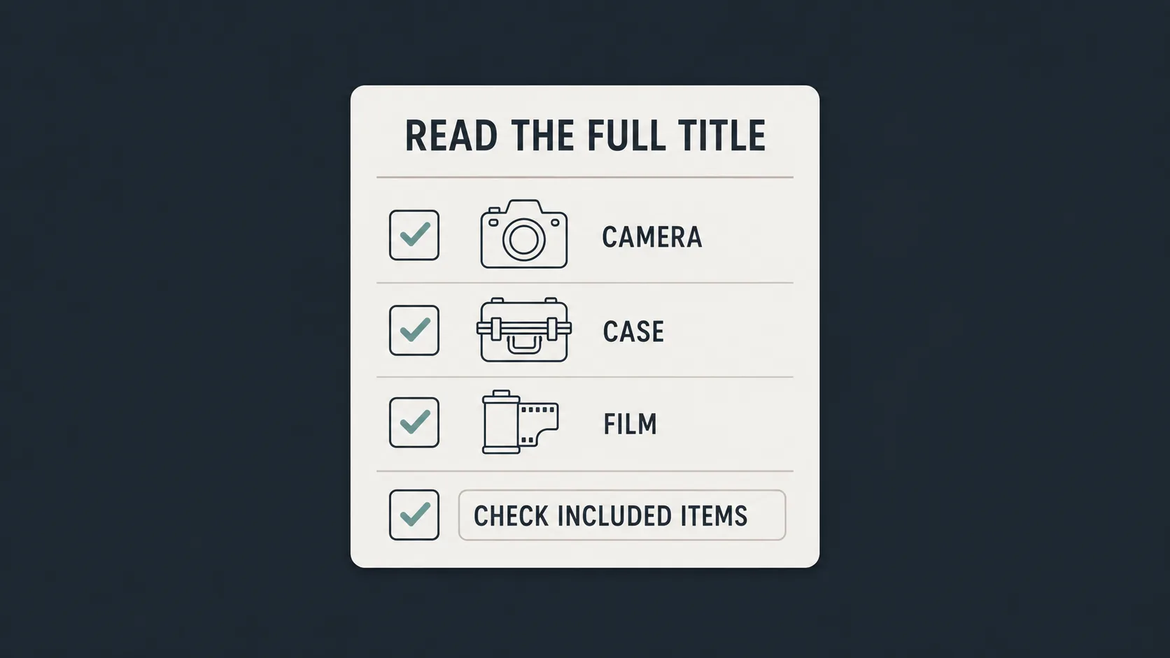 Checklist diagram for reading instant camera bundle contents
