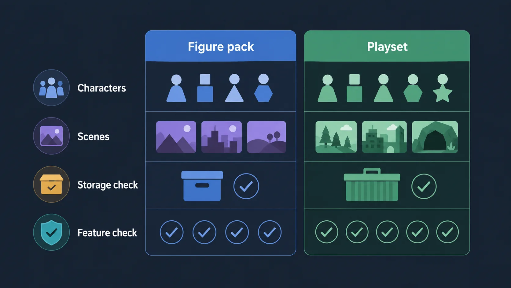 Diagram comparing Little People figure packs and playsets