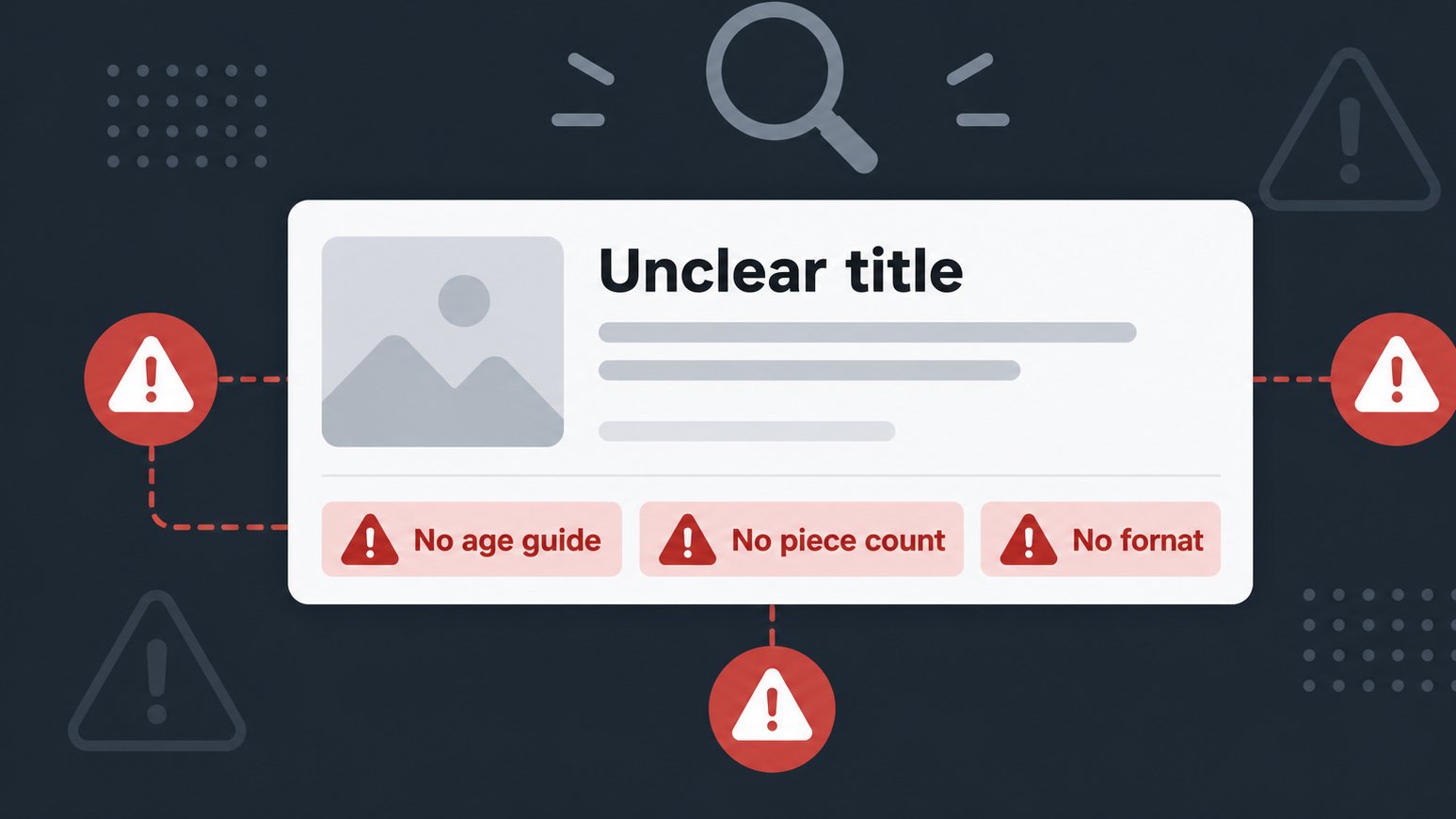 Little People Black Friday and Cyber Monday Deals 28 Warning graphic about unclear Little People listing titles