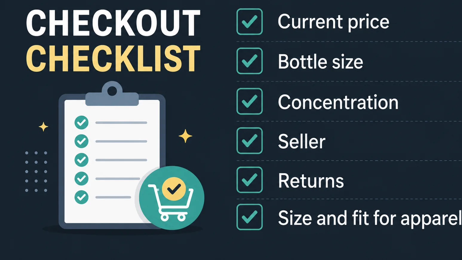 Checkout checklist for fragrance and apparel purchases