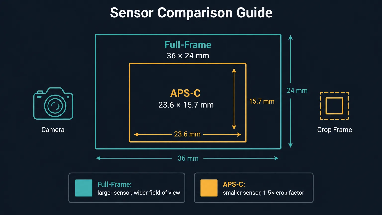 Infographic showing the size difference between APS-C and full-frame camera sensors.