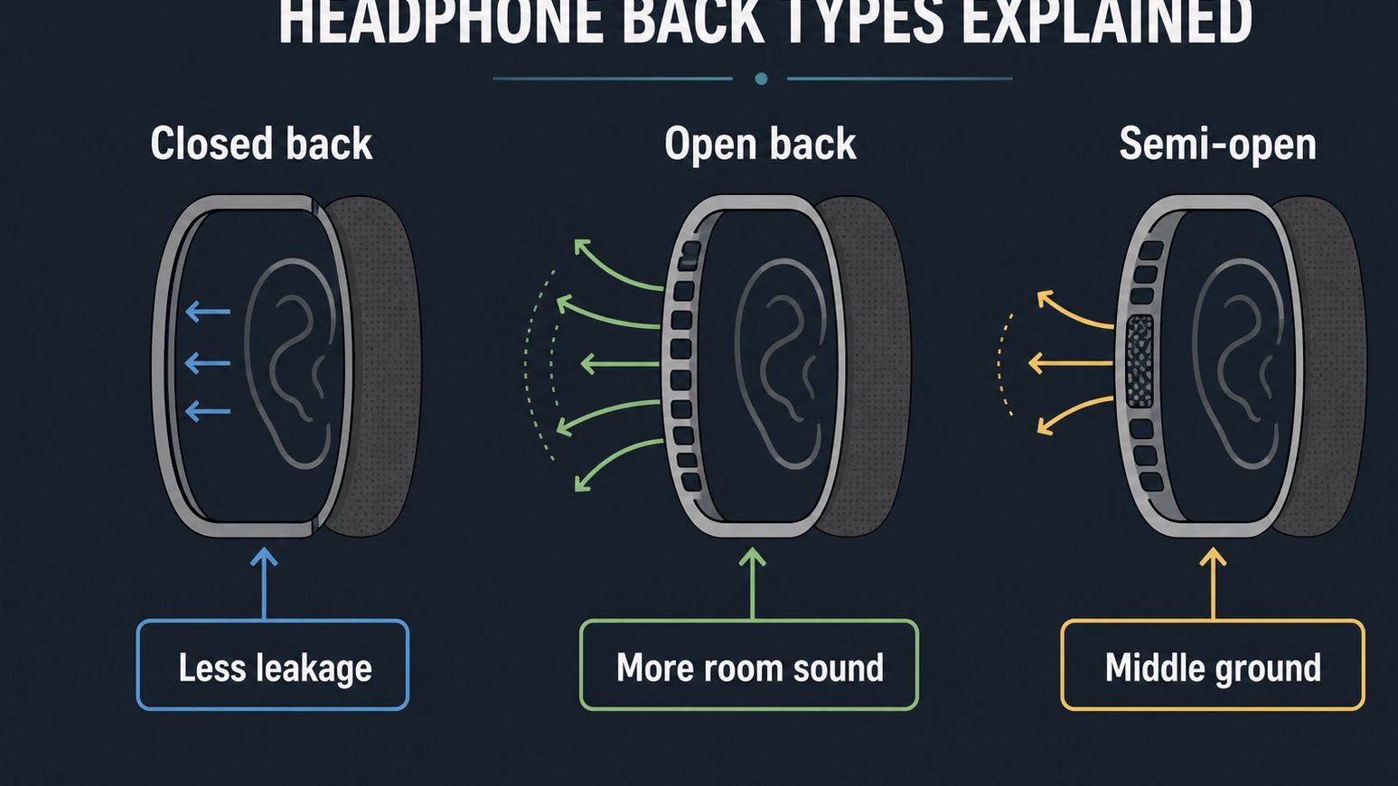 Diagram comparing closed open and semi open headphone designs