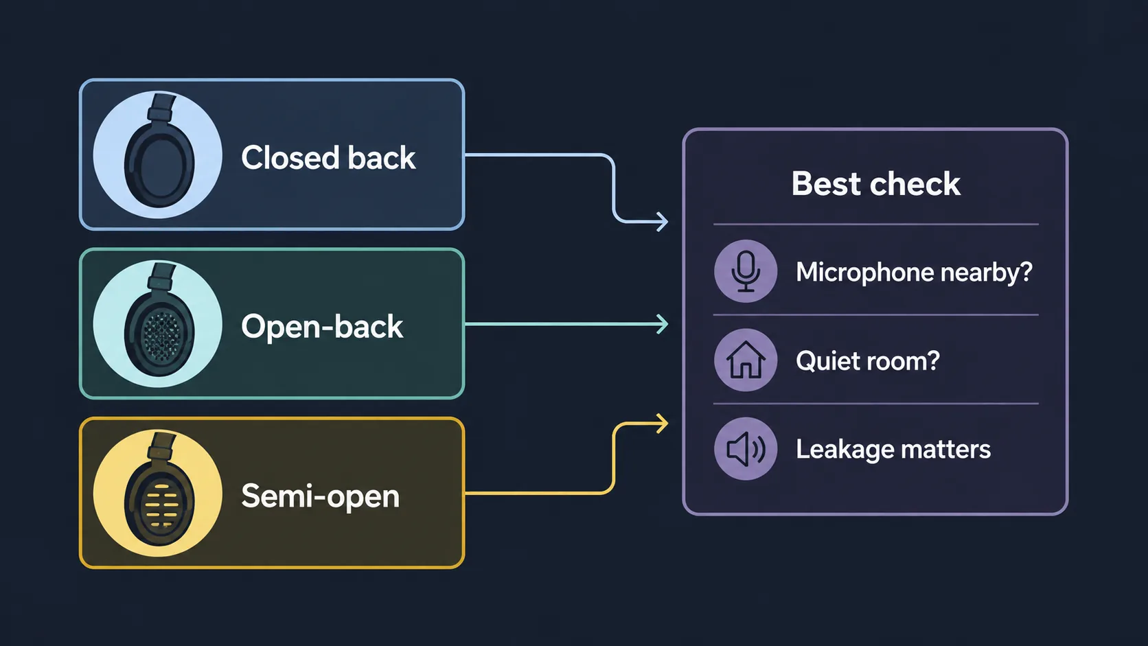 Diagram comparing closed, open-back, and semi-open headphone choices