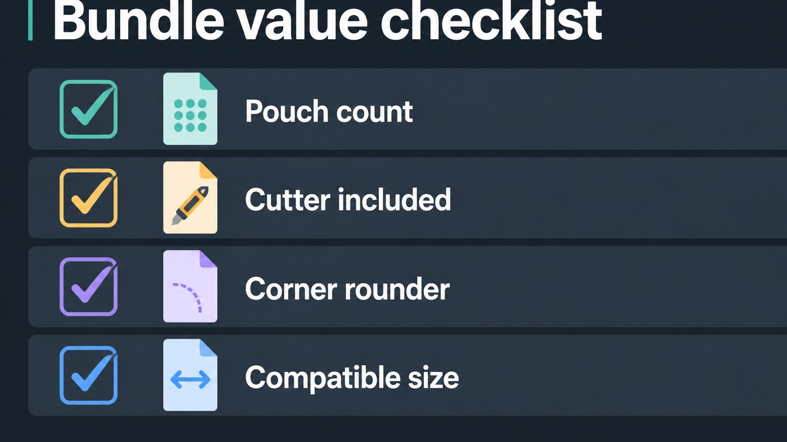 Checklist for comparing laminator accessory bundles