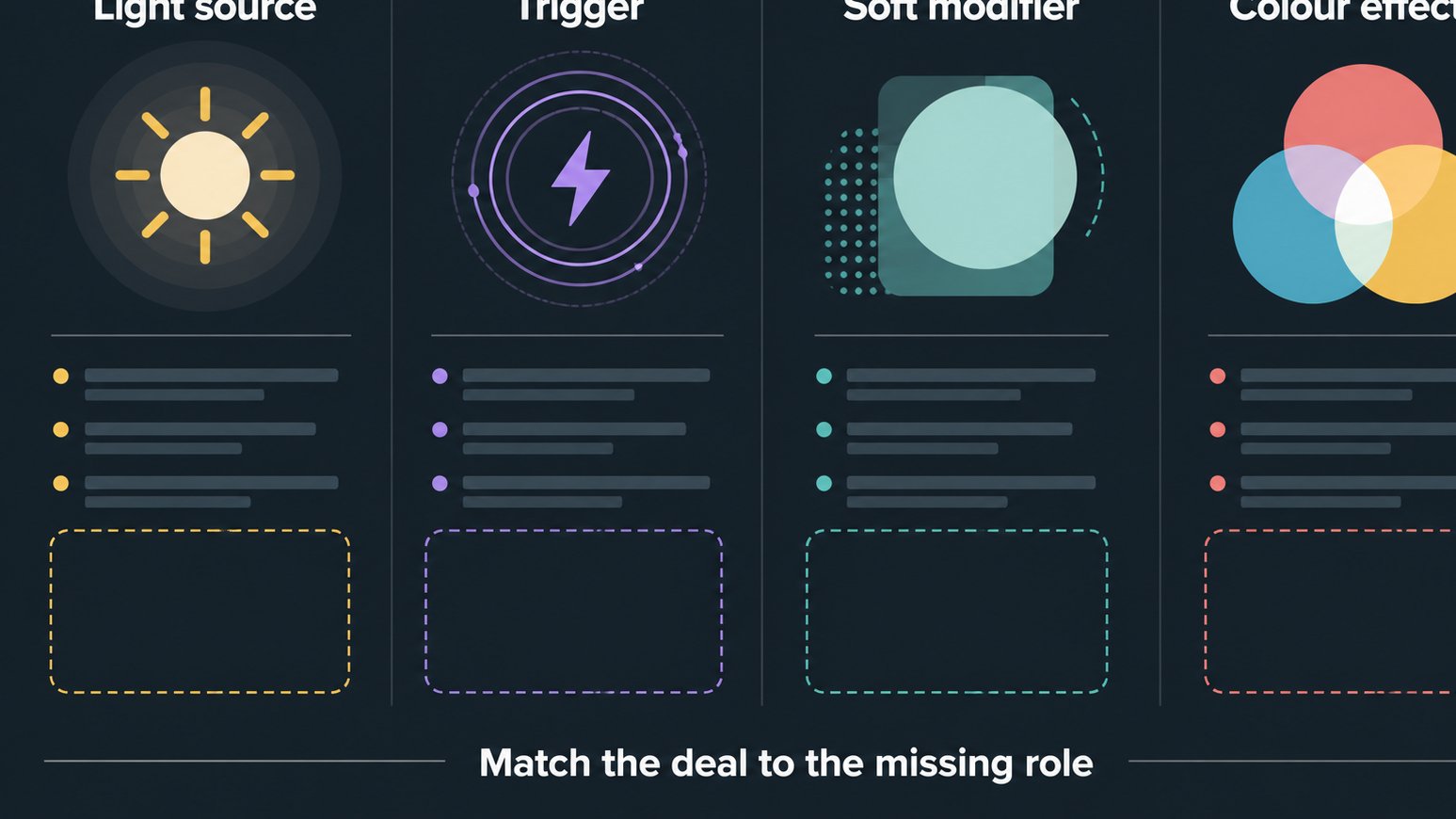Diagram mapping flash accessories to lighting kit roles
