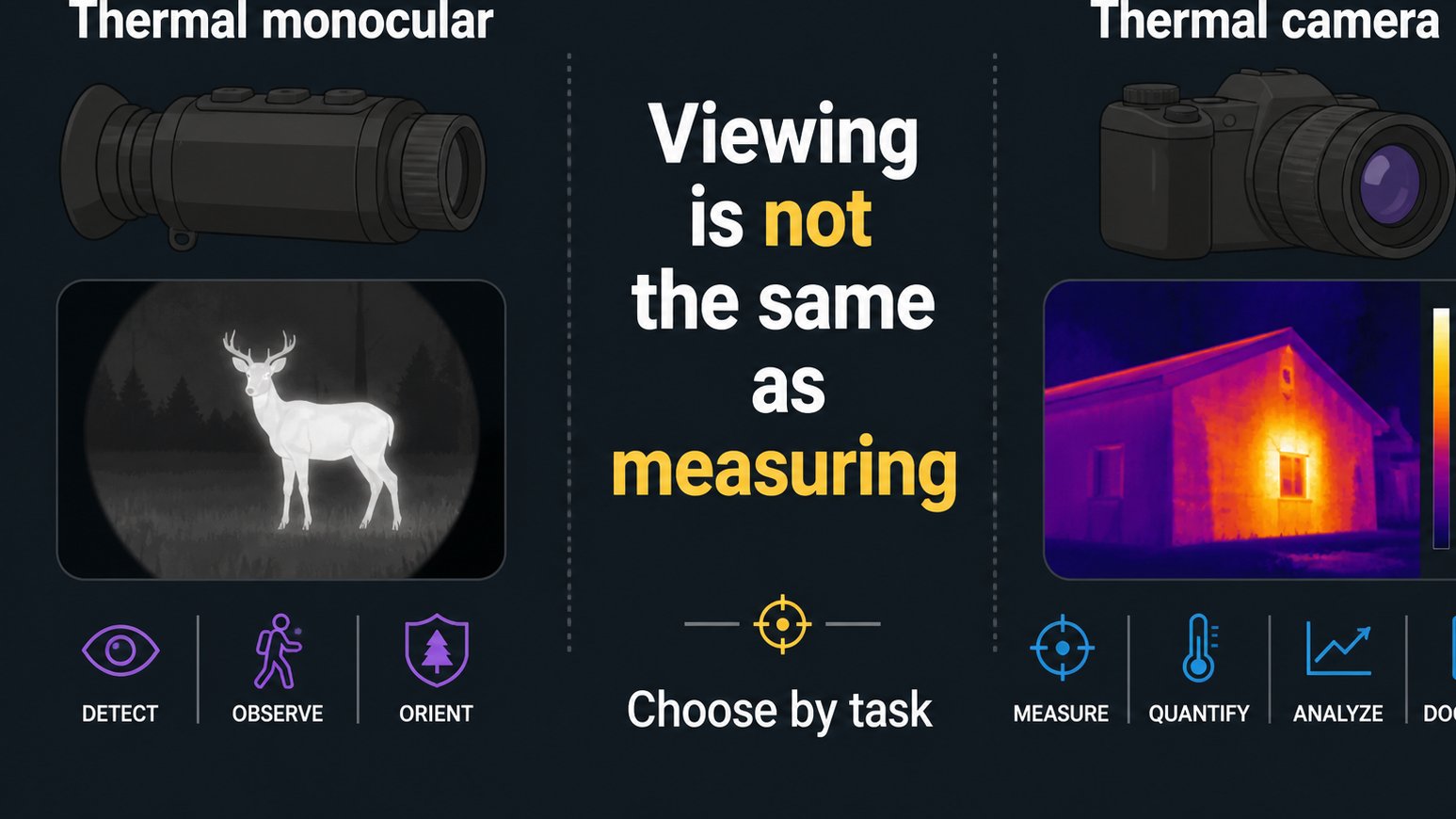 Graphic explaining thermal monoculars versus thermal cameras