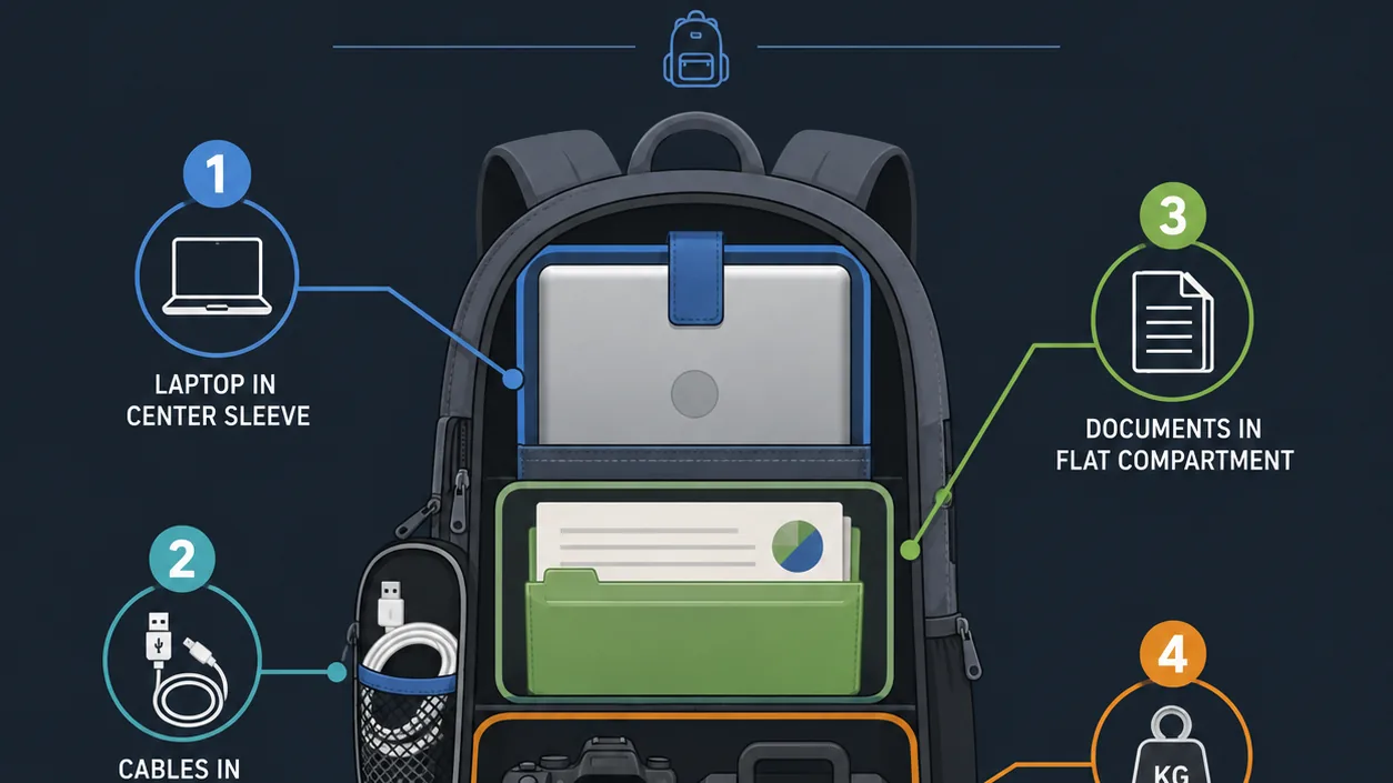 Diagram showing the best way to load a protective backpack.