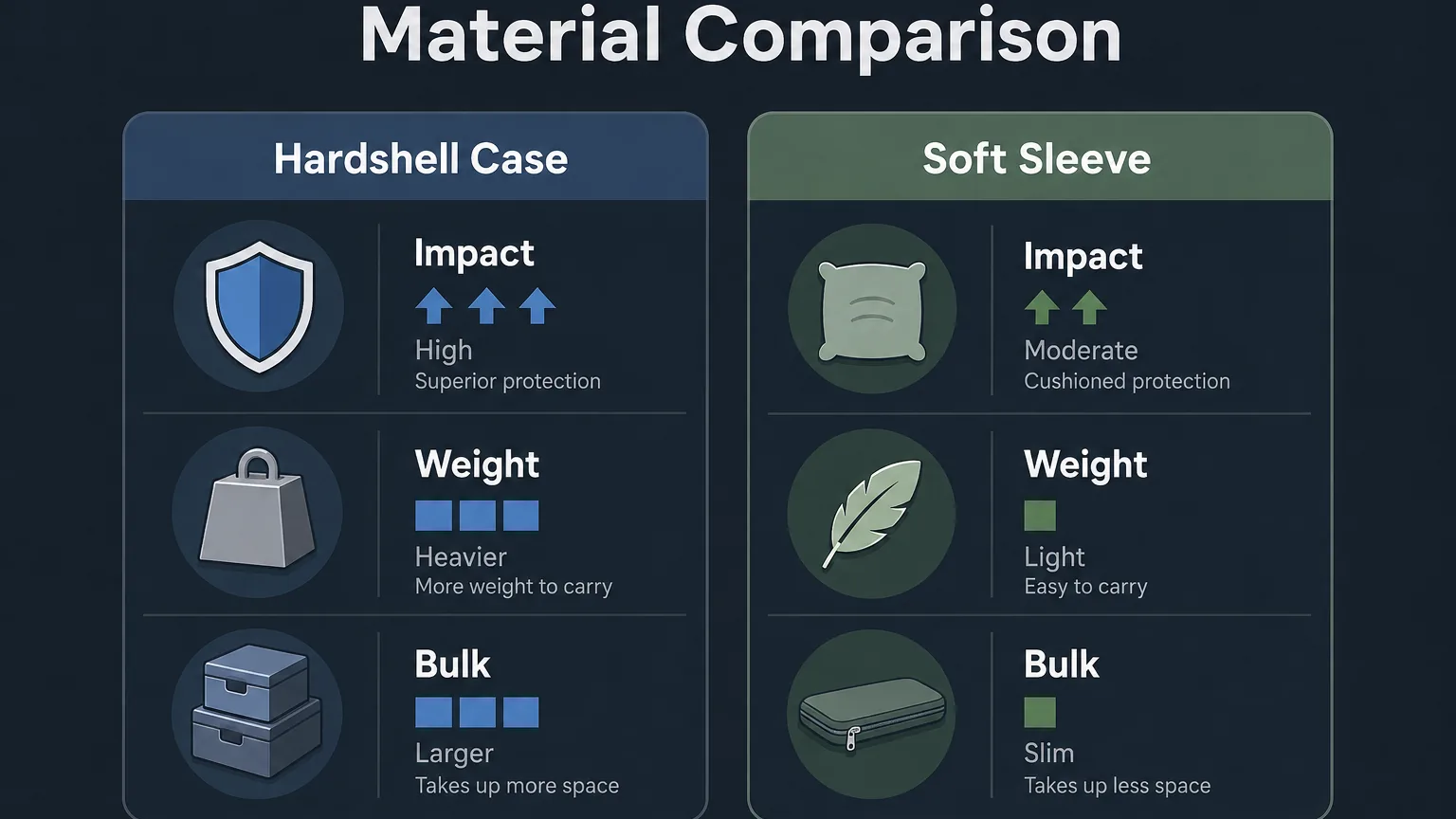 A comparison chart showing the differences between hard and soft cases.