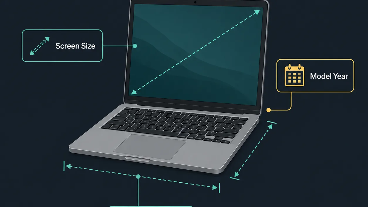 A diagram showing how to verify laptop size before buying a case.