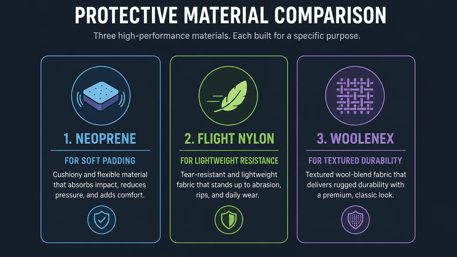 Graphic comparing the physical properties of common Incase materials.