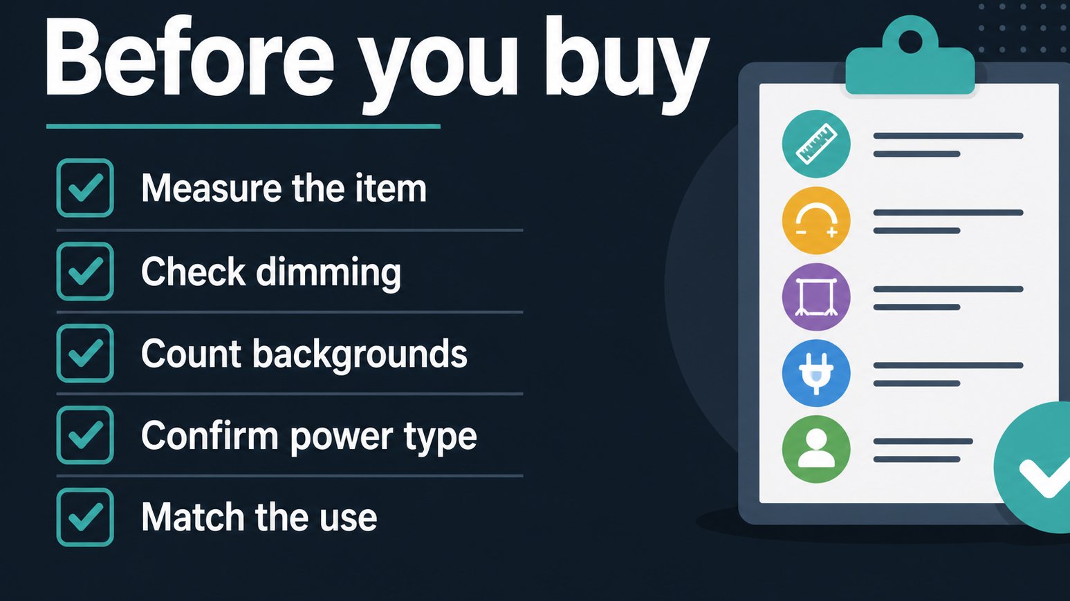 Checklist of lightbox buying checks before ordering
