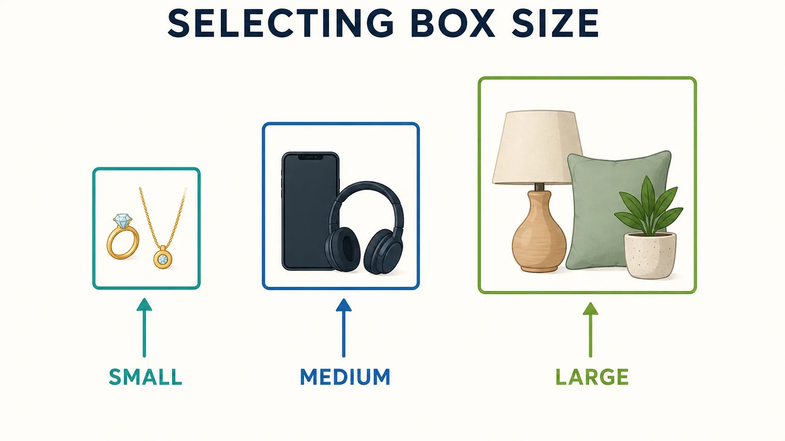 Diagram comparing different lightbox sizes for various product types.