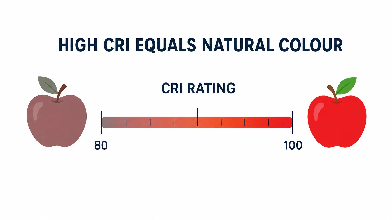 Infographic showing how CRI rating affects colour vibrancy in photography.