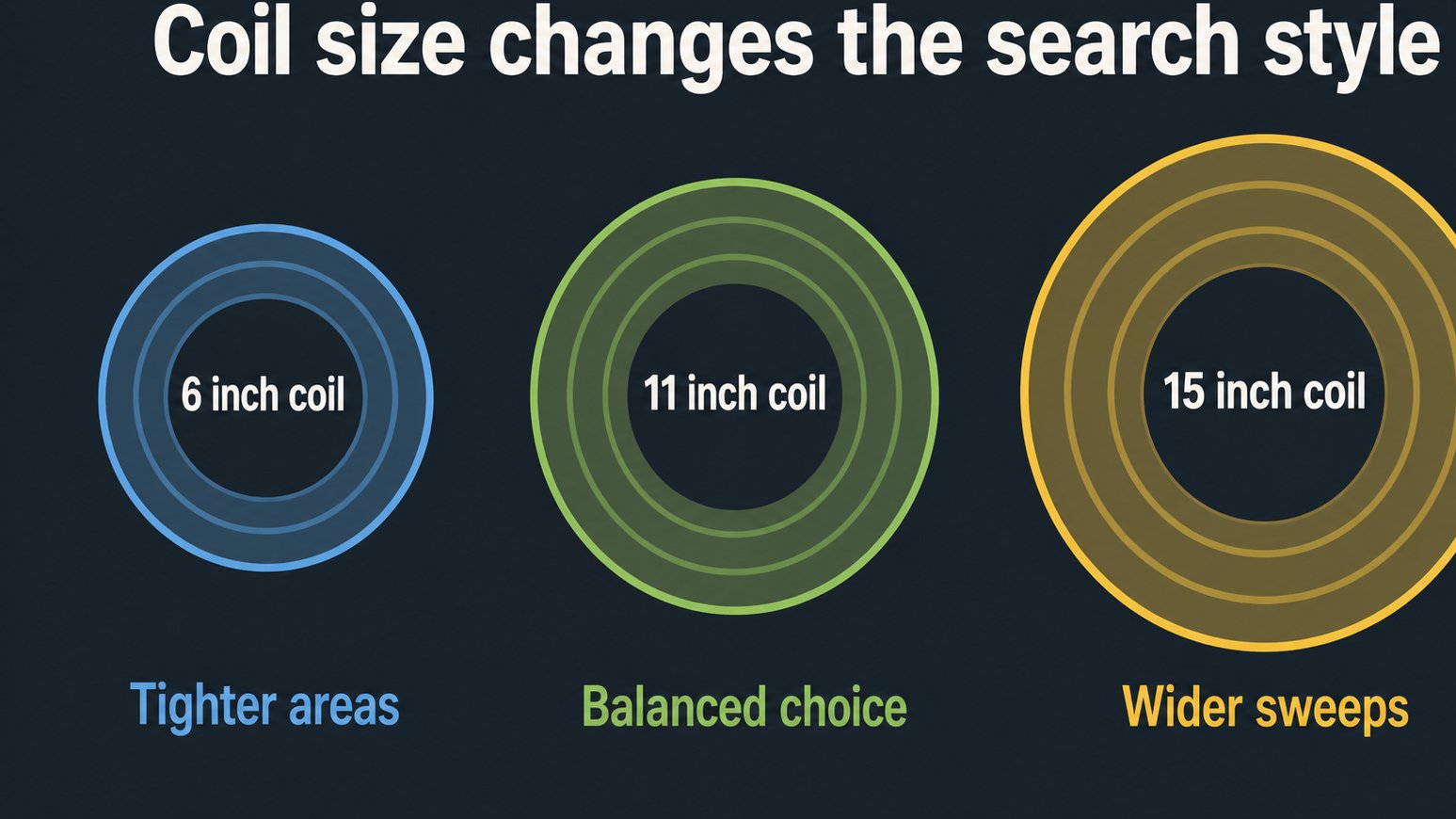 Vector guide comparing common metal detector coil sizes