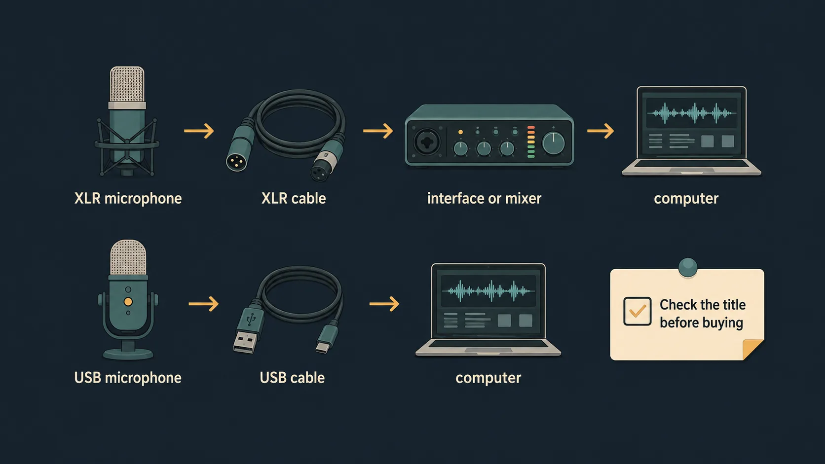 Diagram comparing XLR and USB microphone signal paths