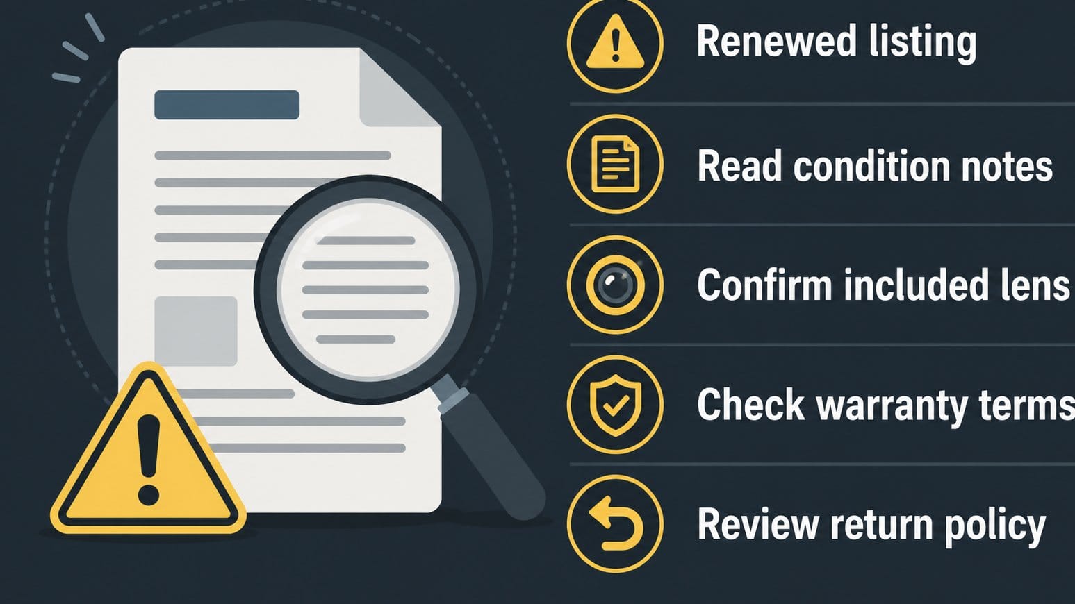Diagram explaining checks for a renewed camera listing