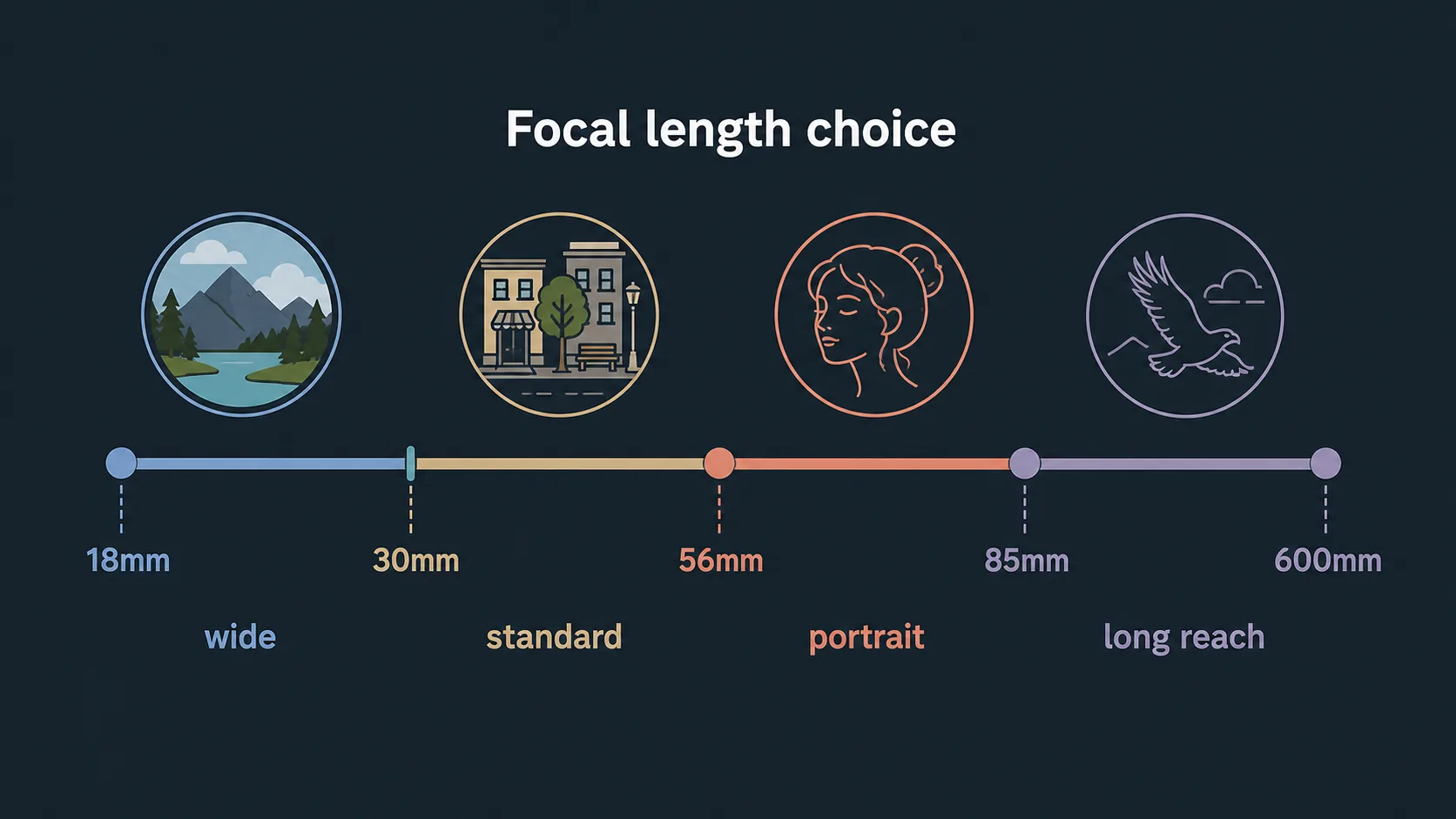 Focal length scale for choosing camera lenses