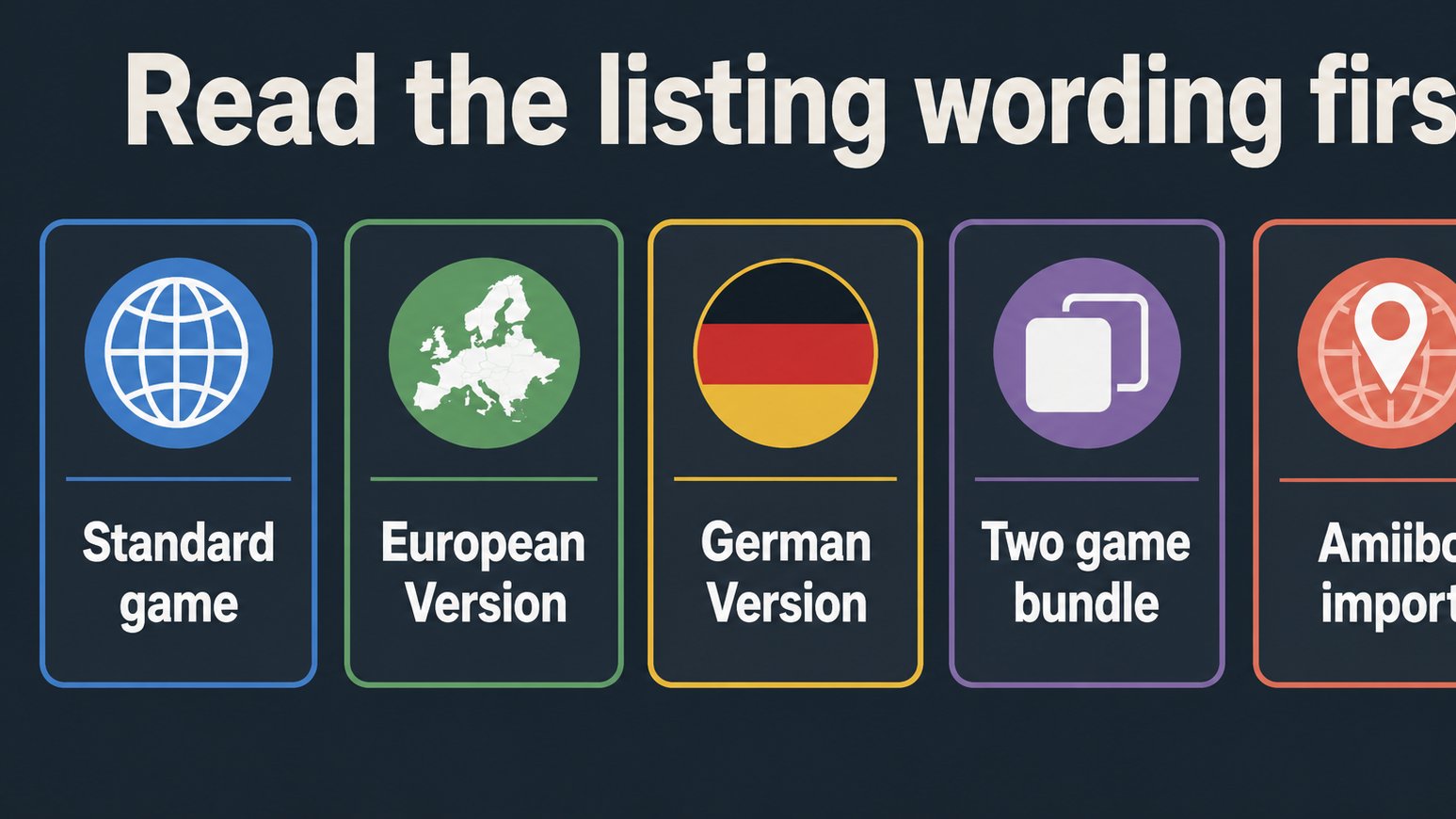 Diagram explaining different Nintendo Switch listing wording types