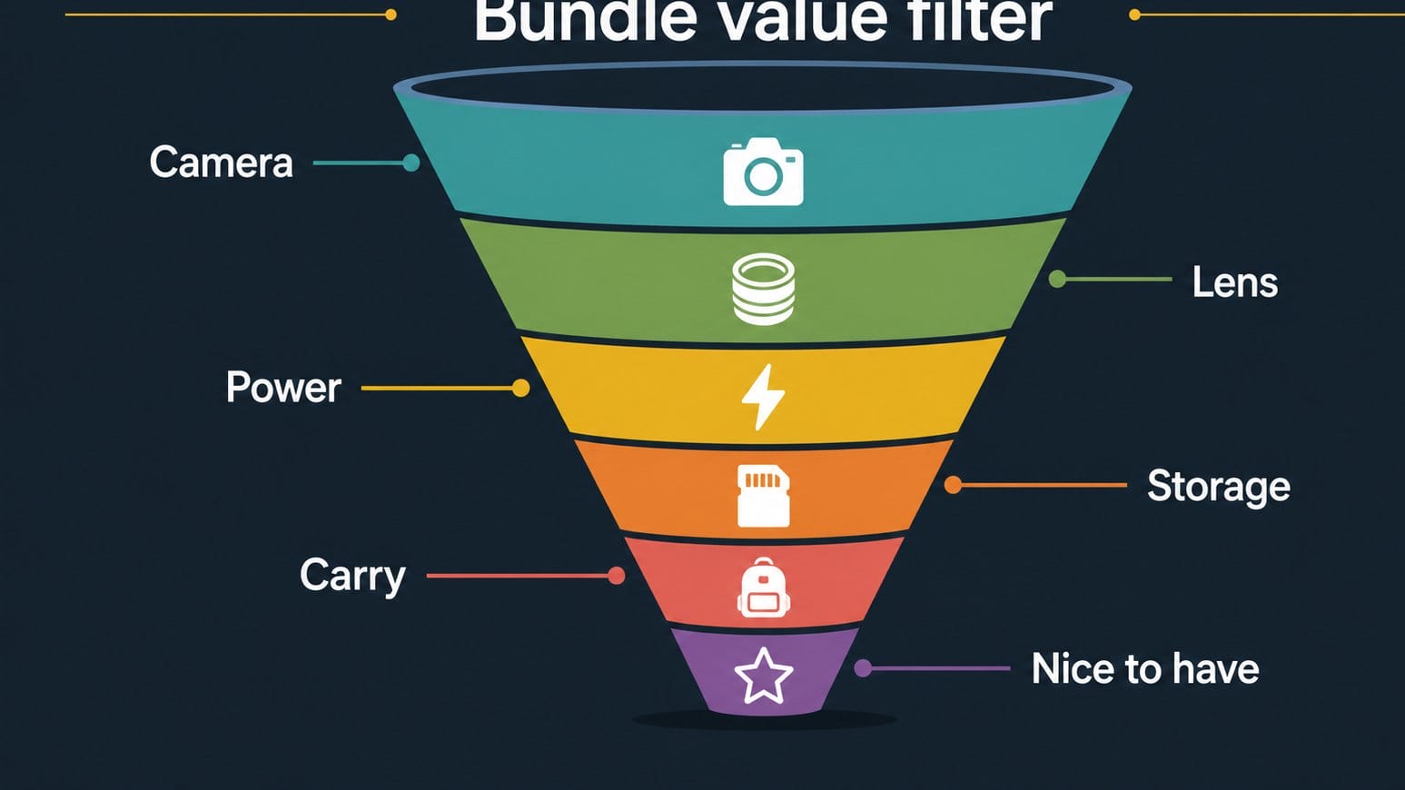 Funnel graphic for judging camera bundle accessory value
