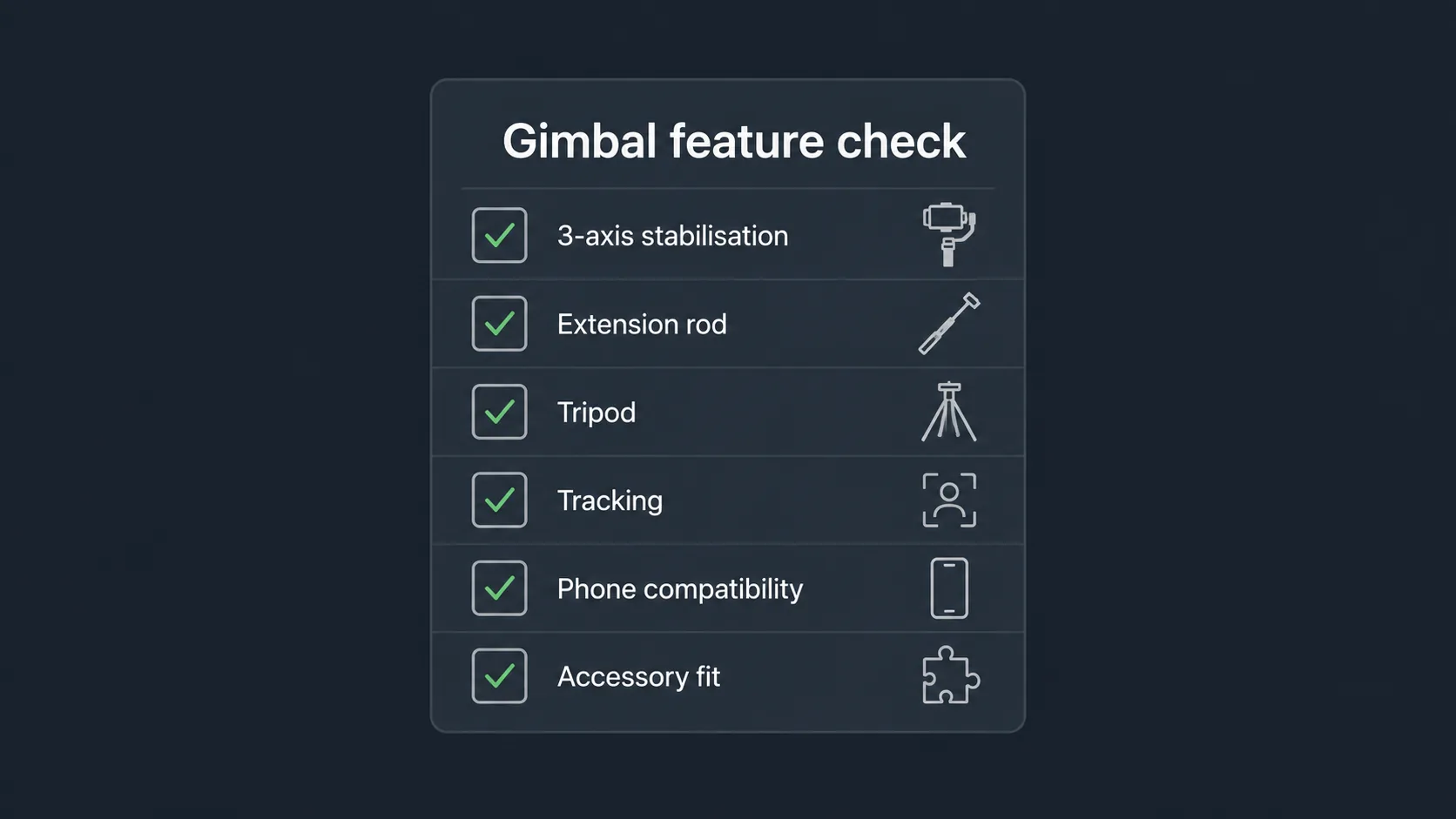 Checklist of smartphone gimbal features to compare before buying