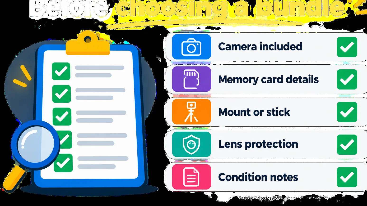 Checklist for reviewing action camera bundle contents