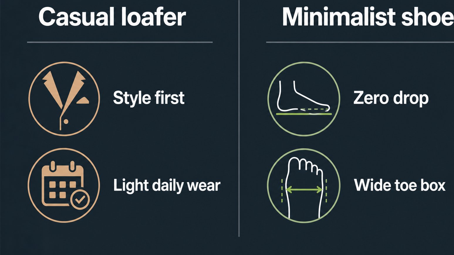 Diagram comparing casual loafers with minimalist shoes