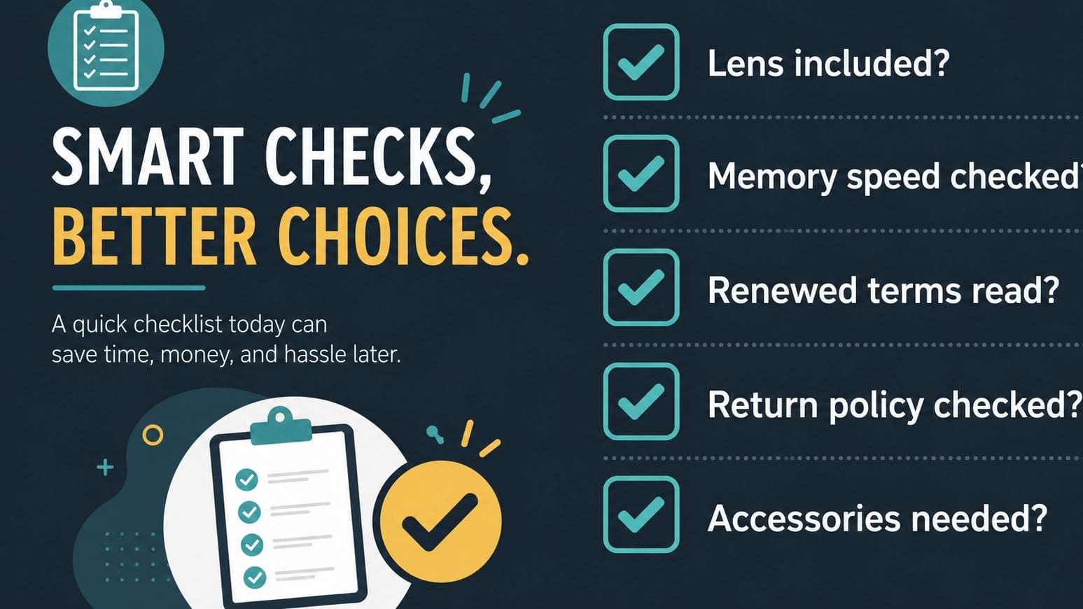 Checklist of deal checks for camera bundle shoppers