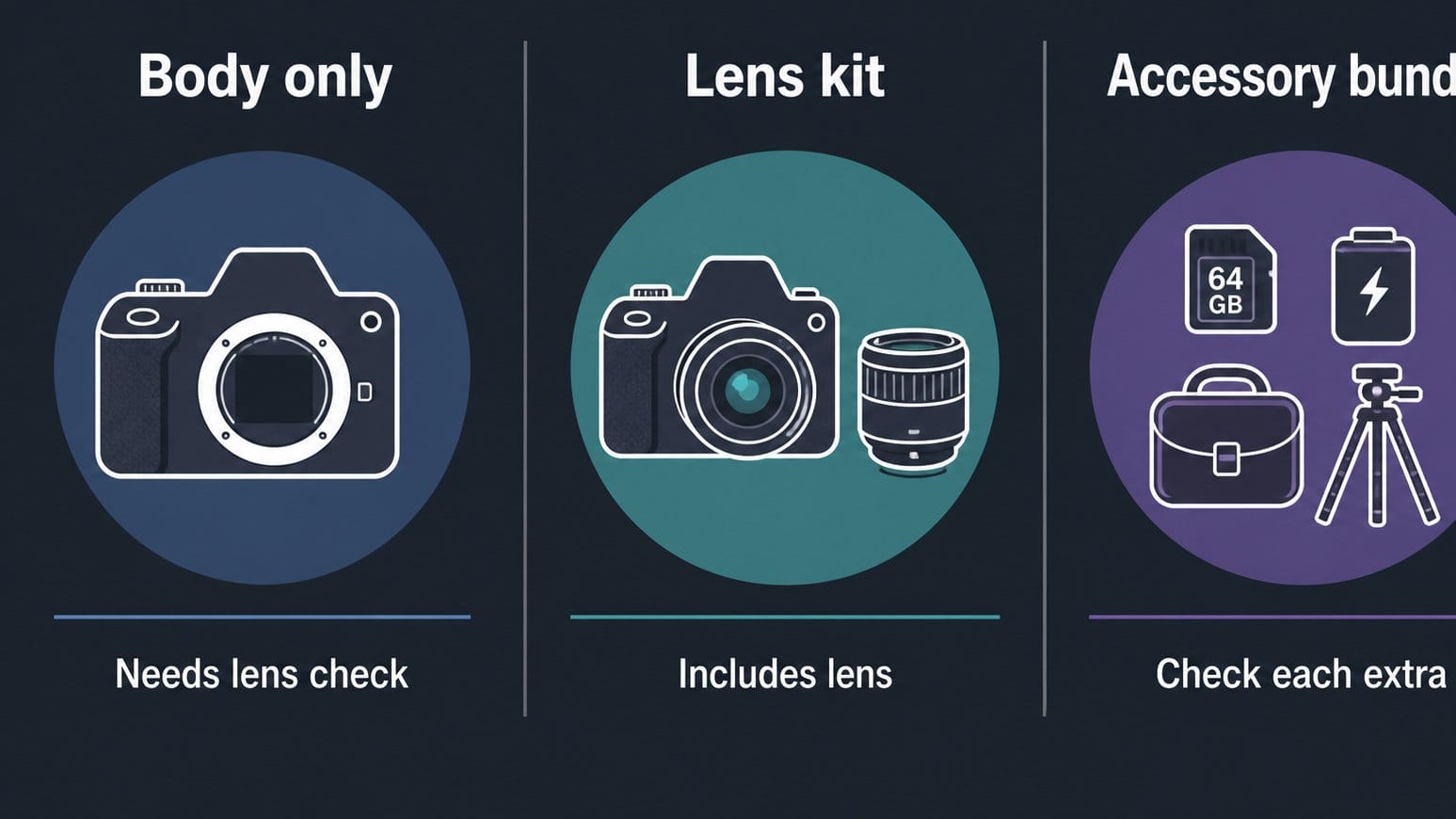 Diagram comparing body only, kit, and bundle choices