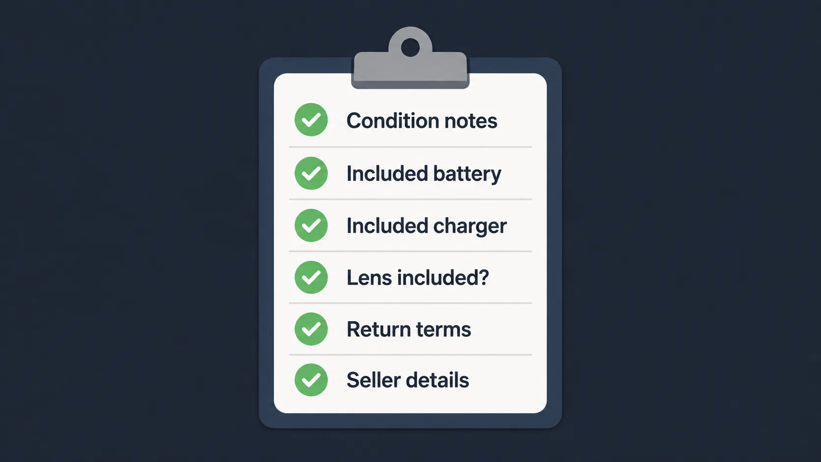 Checklist graphic for buying a renewed camera safely