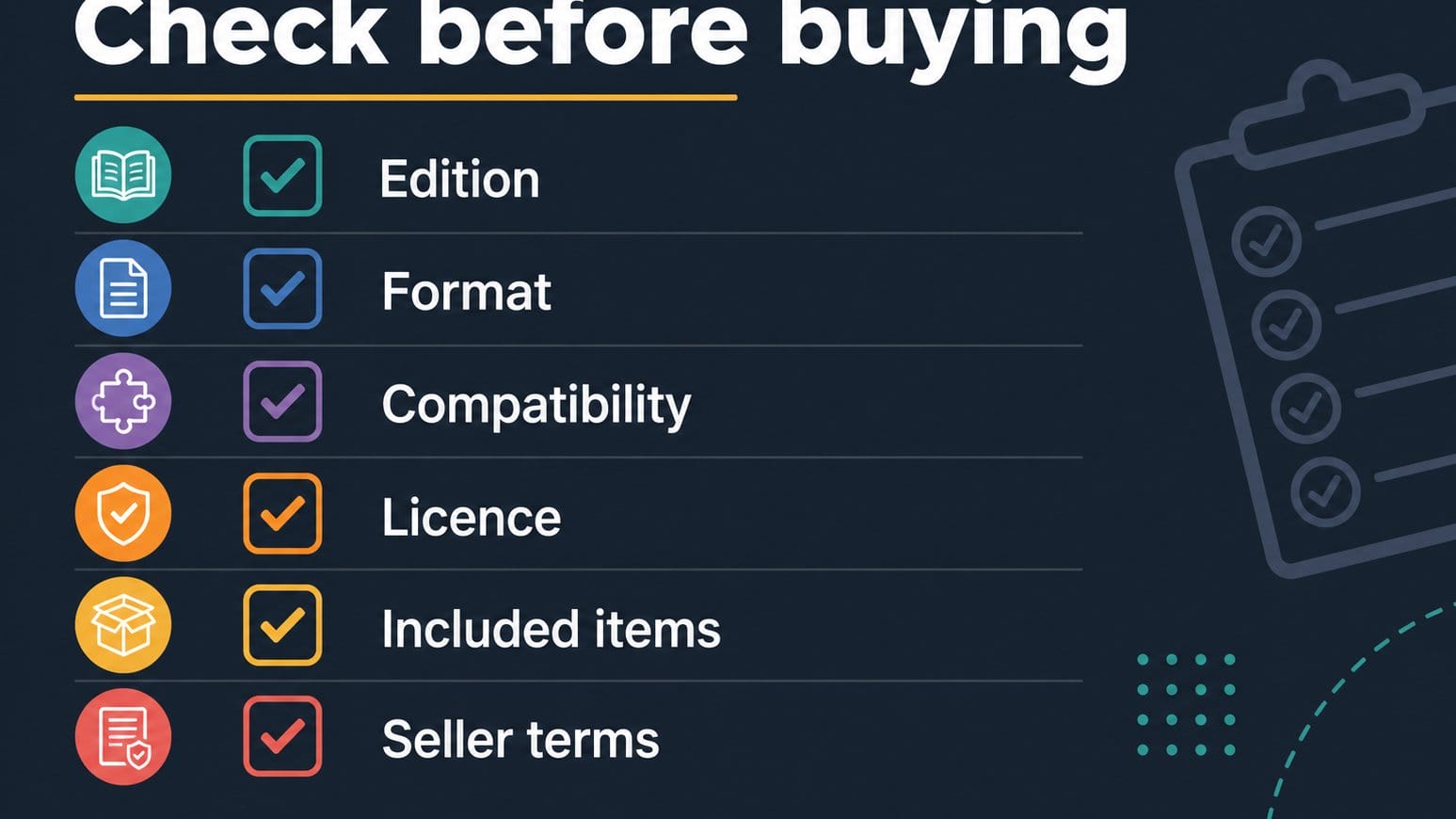 Checklist of key Studio One deal buying checks