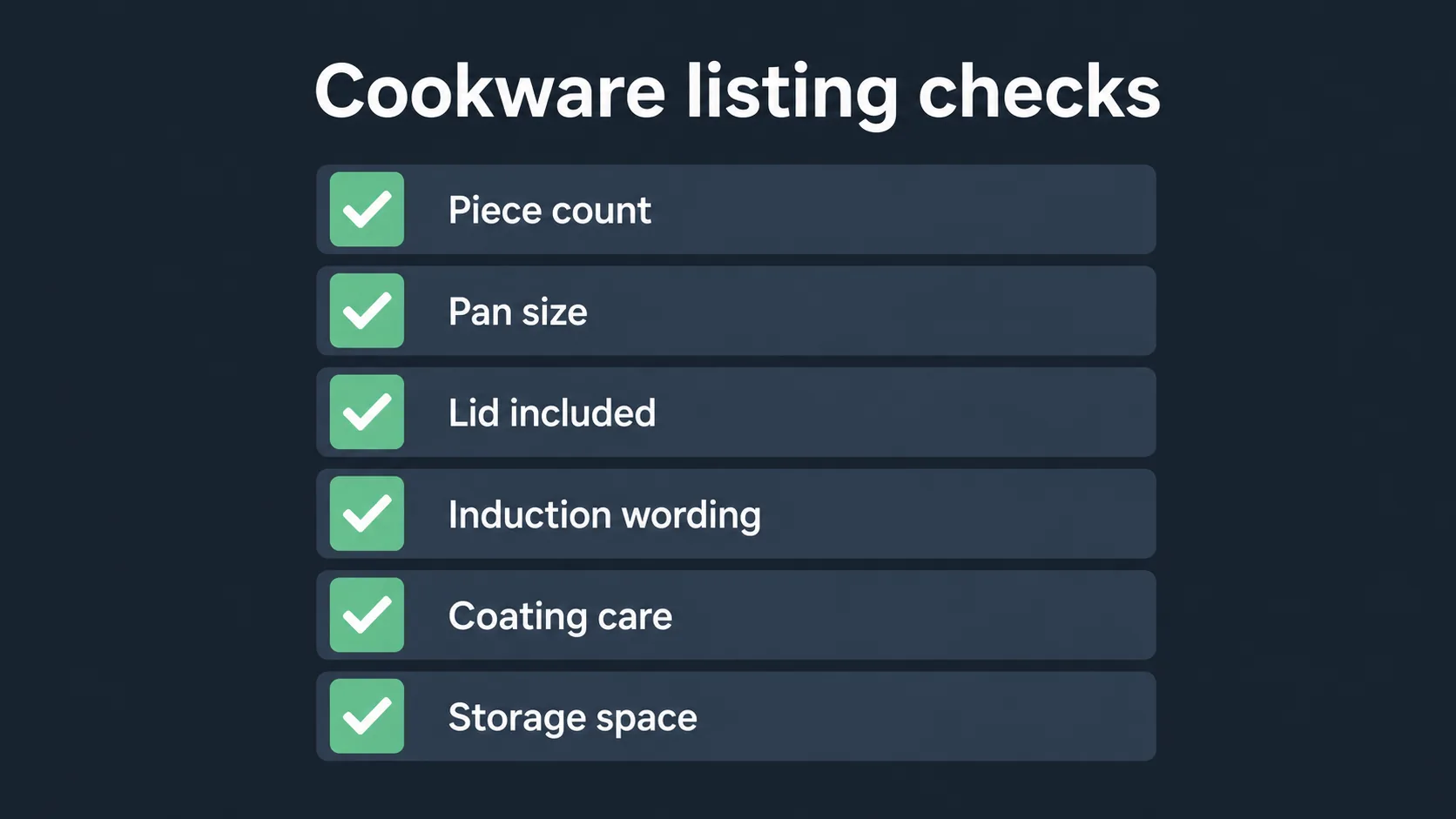 Checklist of cookware details to verify before buying