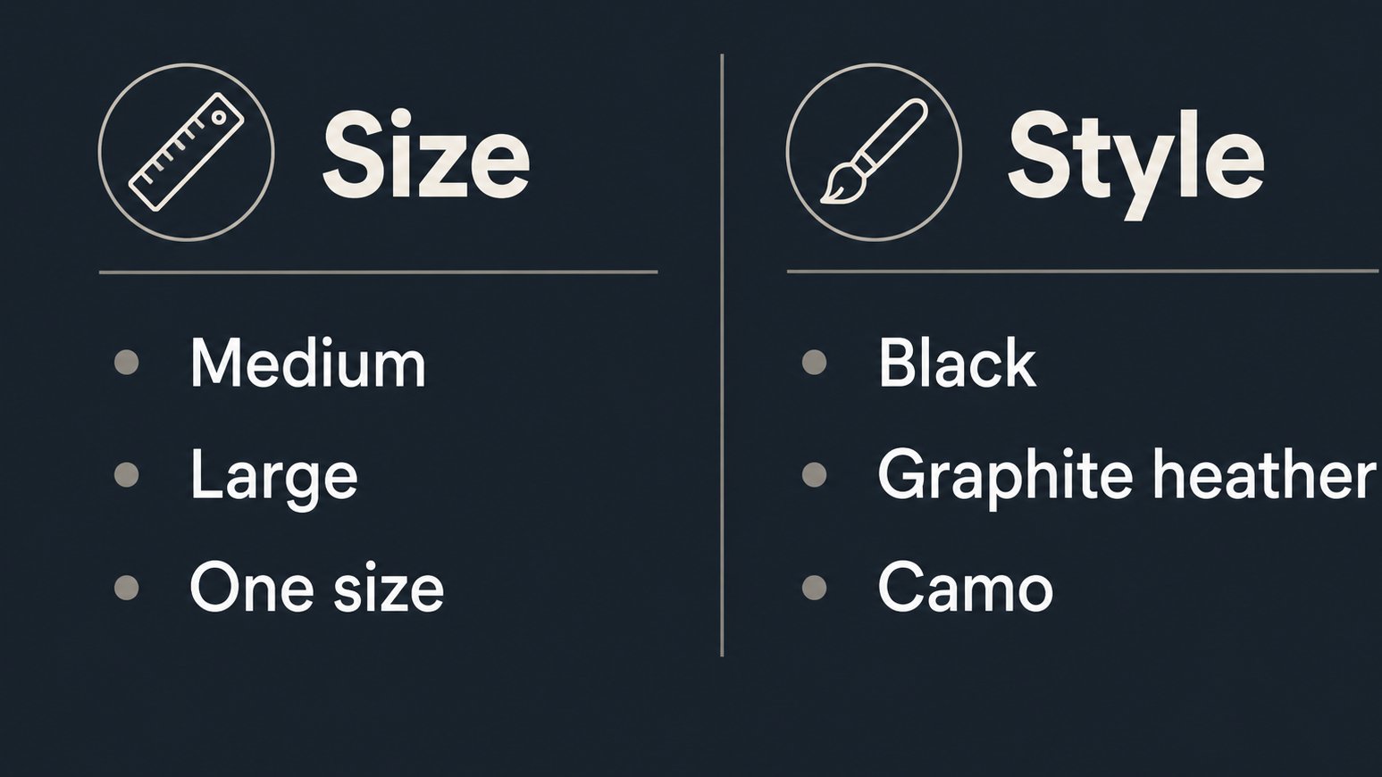 Chevy apparel size and style comparison graphic