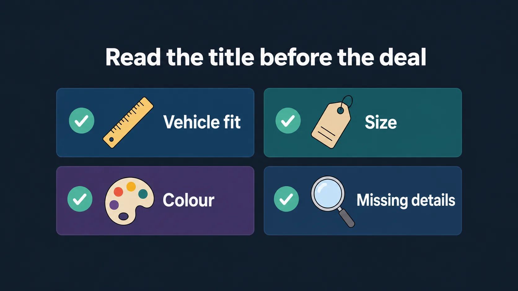 Checklist graphic for reading Chevy product listings