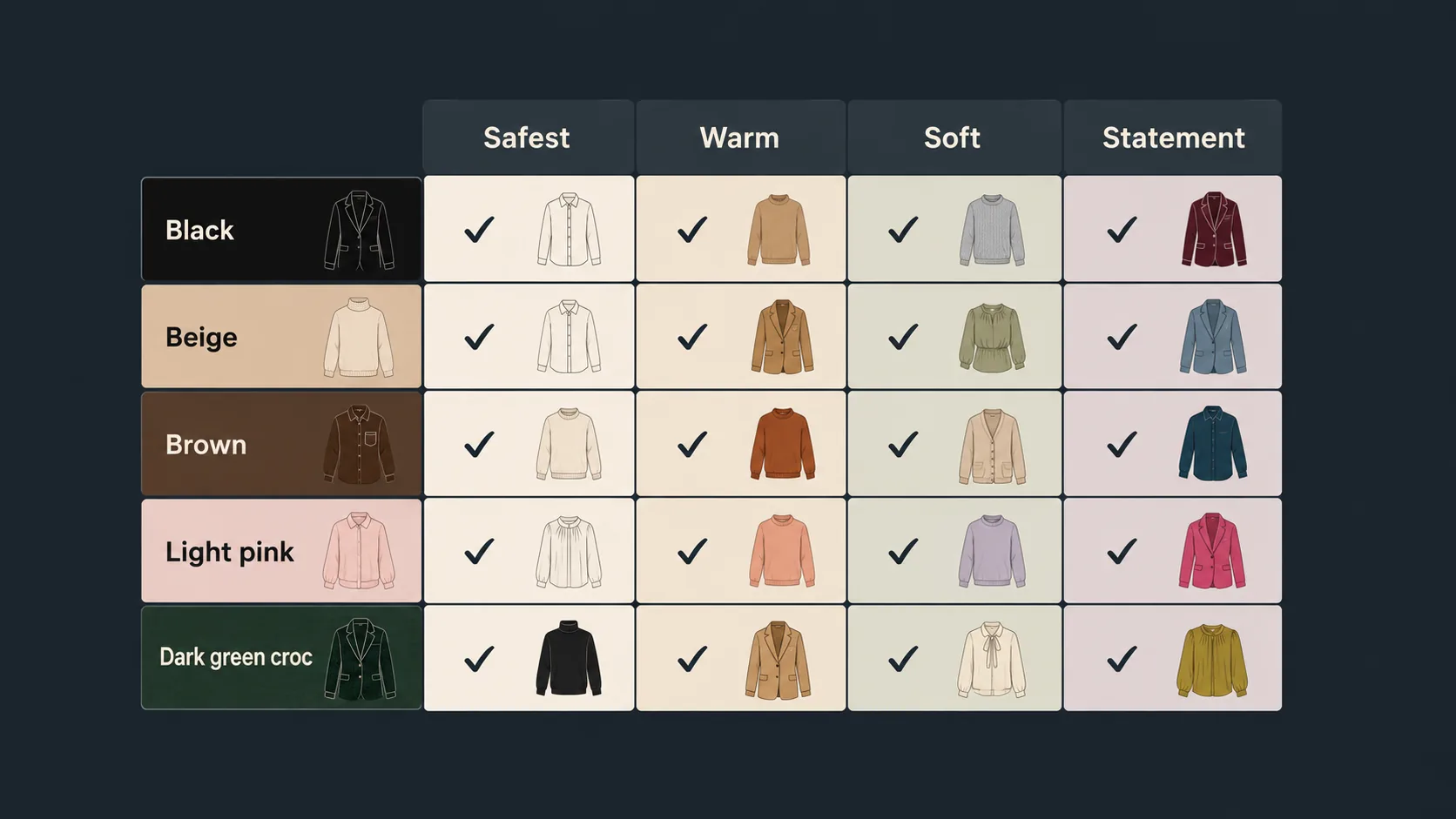 Colour matrix for choosing sale handbags by wardrobe