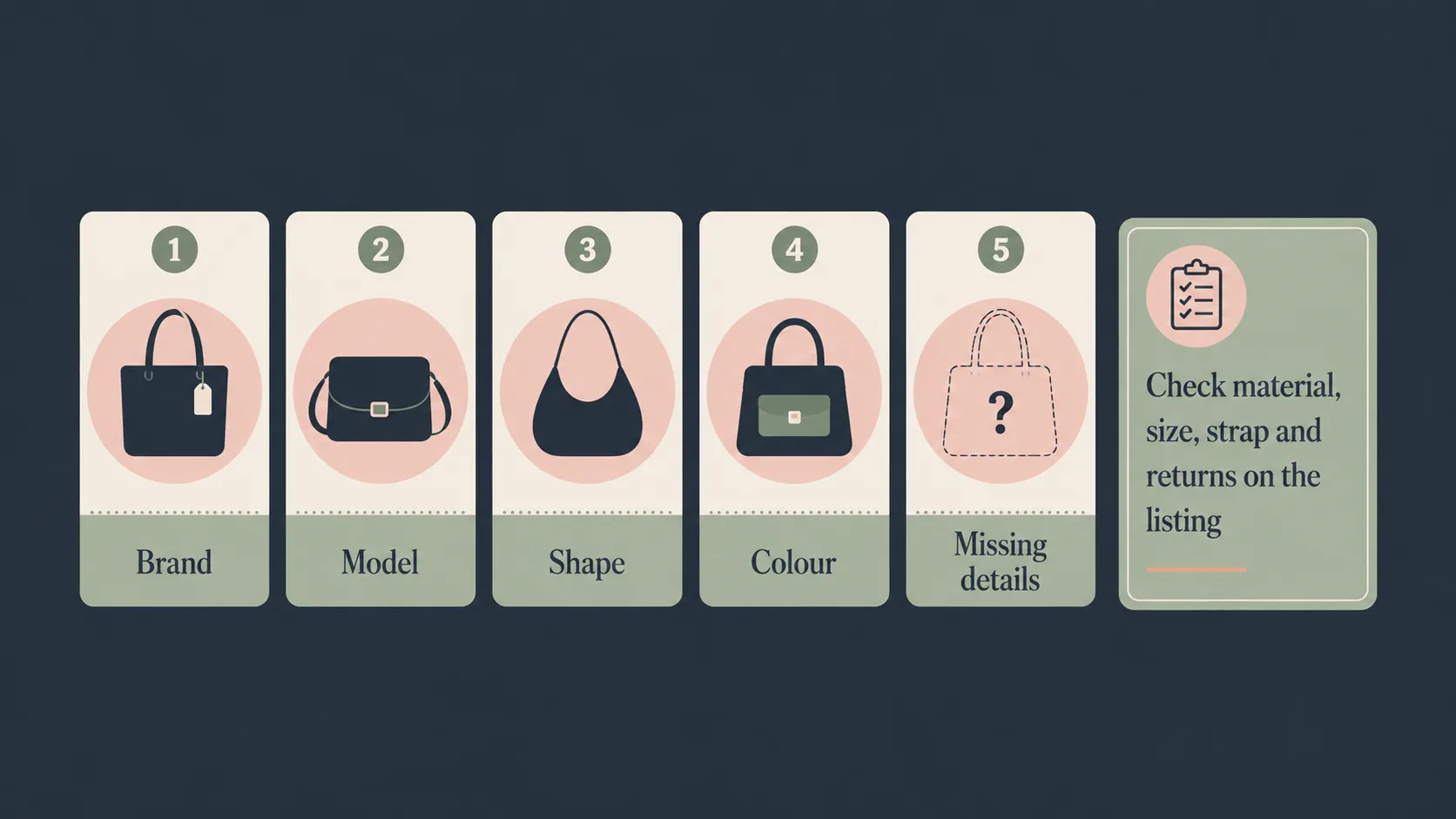 Diagram showing how to read a handbag listing title