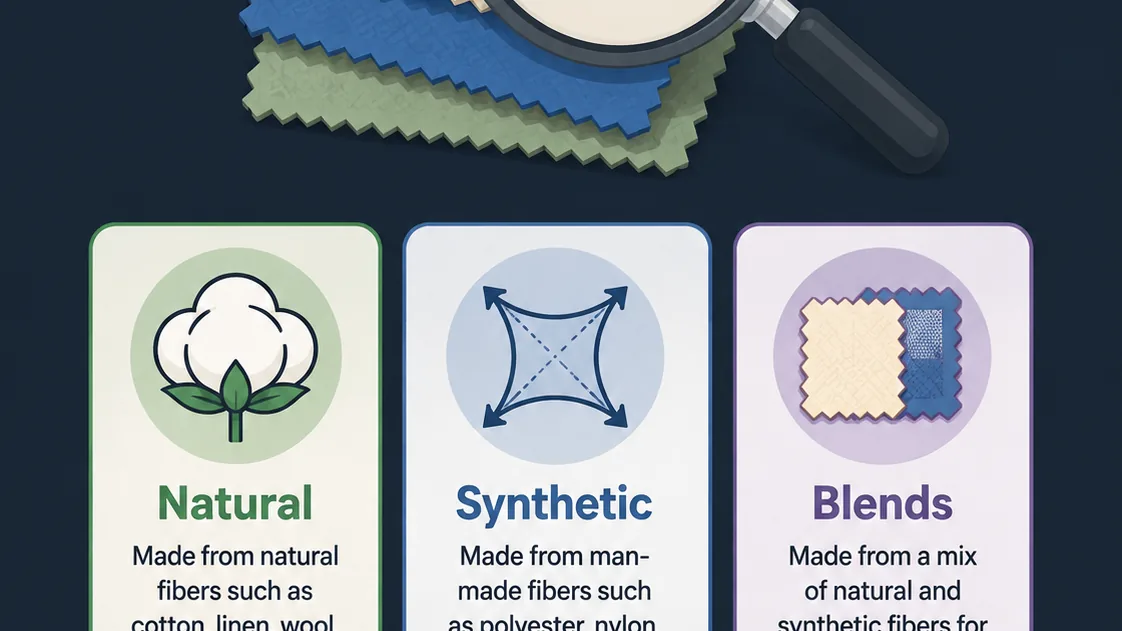Infographic showing how to identify different fabric types in clothing.