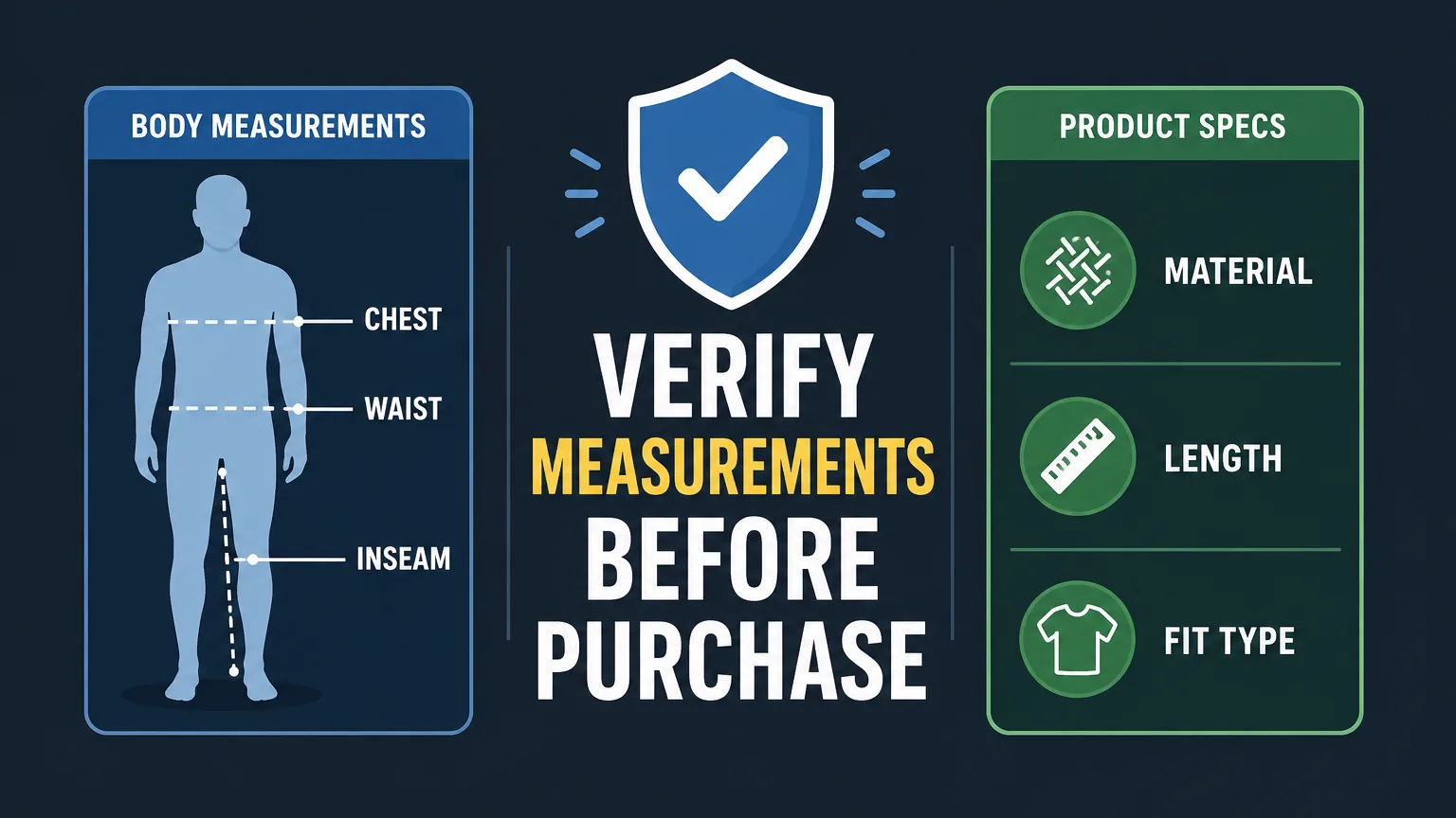 Graphic showing how to compare body measurements with product specifications.